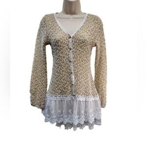 Anthropologie a’reve Pepblem style cream tan white knit crochet top